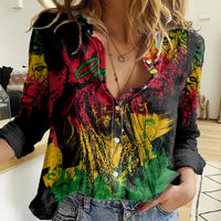 Rastafarian Lion Legend Bob Women Casual Shirt Reggae Festival Sketch Portrait - Wonder Print Shop