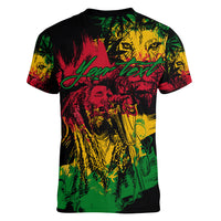 Rastafarian Lion Legend Bob Women V Neck T Shirt Reggae Festival Sketch Portrait - Wonder Print Shop