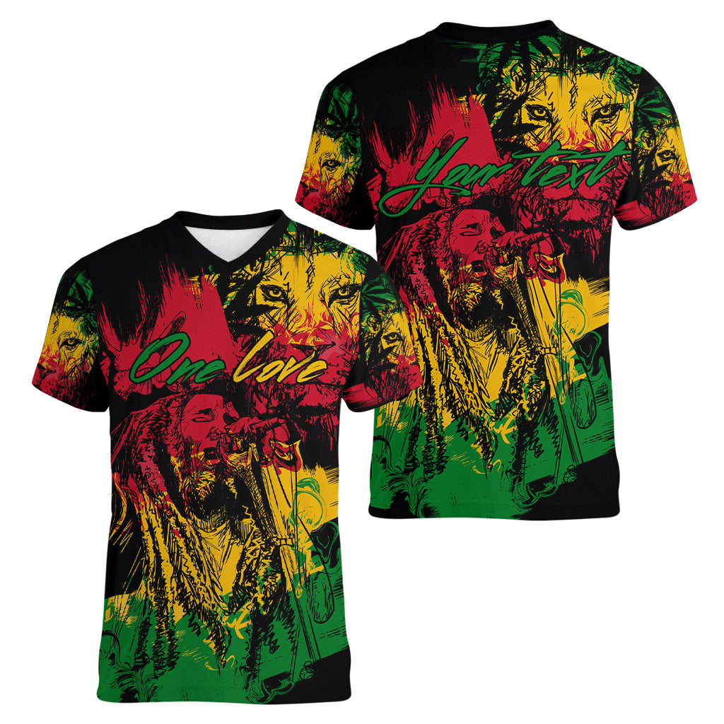 Rastafarian Lion Legend Bob Women V Neck T Shirt Reggae Festival Sketch Portrait - Wonder Print Shop