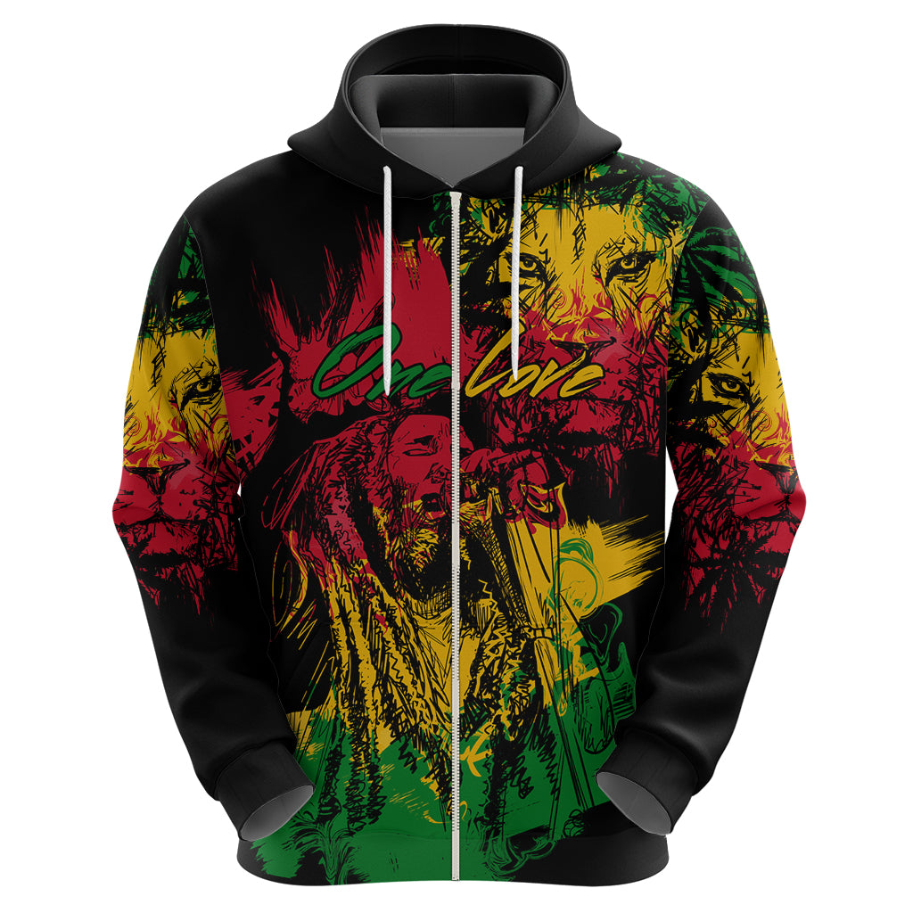 Rastafarian Lion Legend Bob Zip Hoodie Reggae Festival Sketch Portrait - Wonder Print Shop