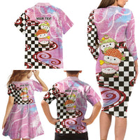 Personalized Japanese Kawaii Sushi Roll Family Matching Long Sleeve Bodycon Dress and Hawaiian Shirt Wagara Palaka Pattern