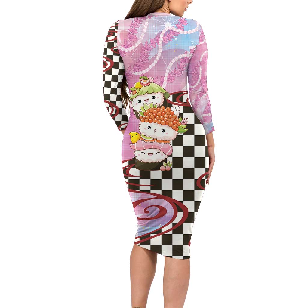 Personalized Japanese Kawaii Sushi Roll Family Matching Long Sleeve Bodycon Dress and Hawaiian Shirt Wagara Palaka Pattern