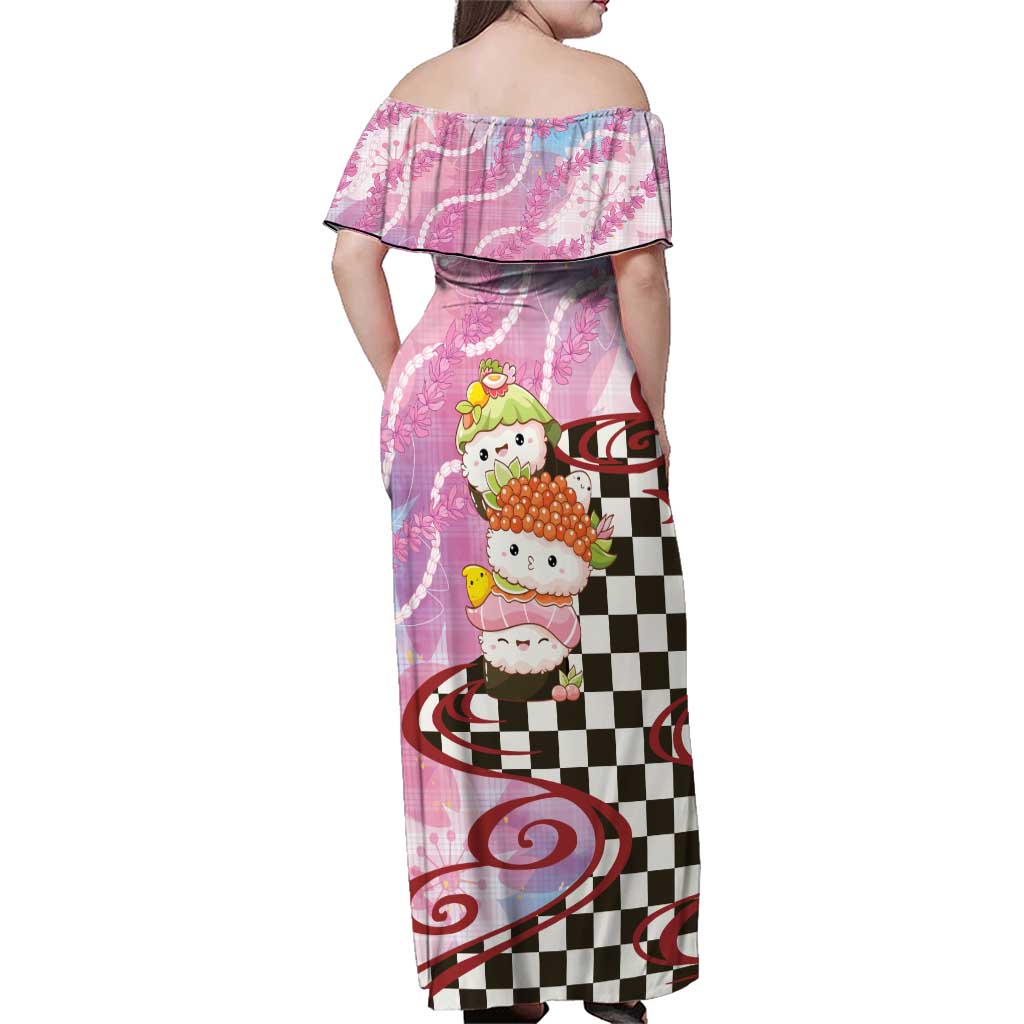 Personalized Japanese Kawaii Sushi Roll Family Matching Off Shoulder Maxi Dress and Hawaiian Shirt Wagara Palaka Pattern