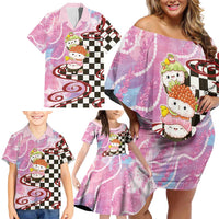 Personalized Japanese Kawaii Sushi Roll Family Matching Off Shoulder Short Dress and Hawaiian Shirt Wagara Palaka Pattern
