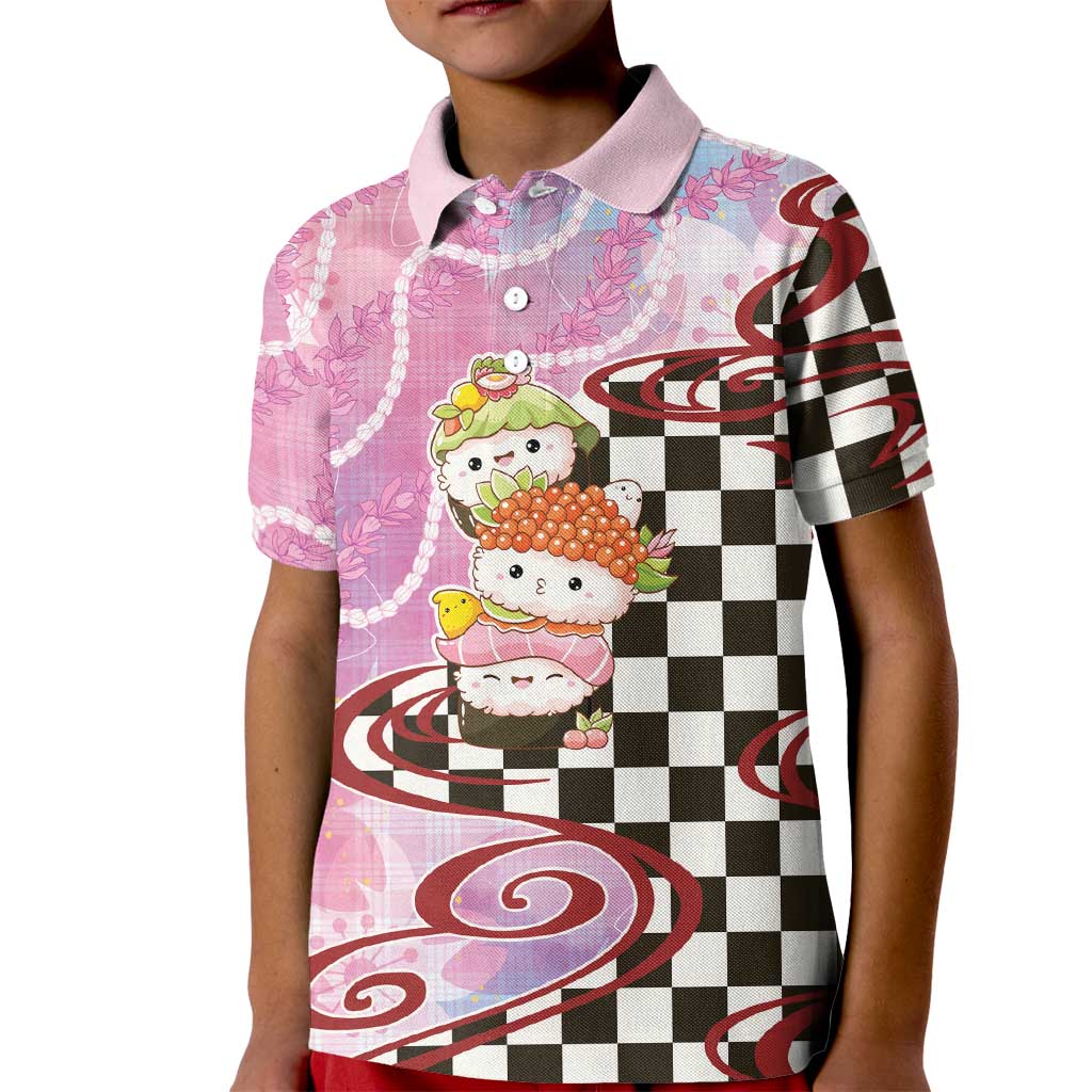 Personalized Japanese Kawaii Sushi Roll Kid Polo Shirt Wagara Palaka Pattern
