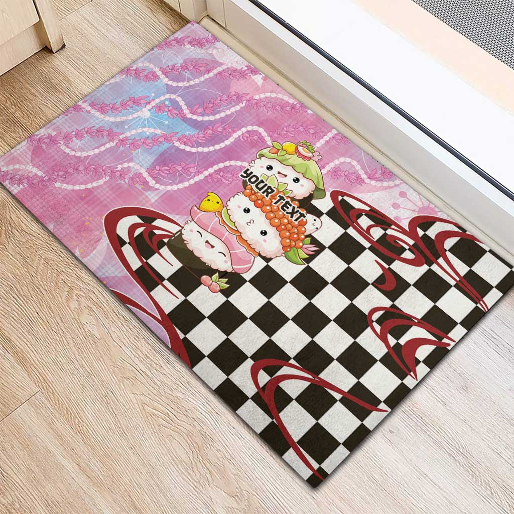 Personalized Japanese Kawaii Sushi Roll Rubber Doormat Wagara Palaka Pattern