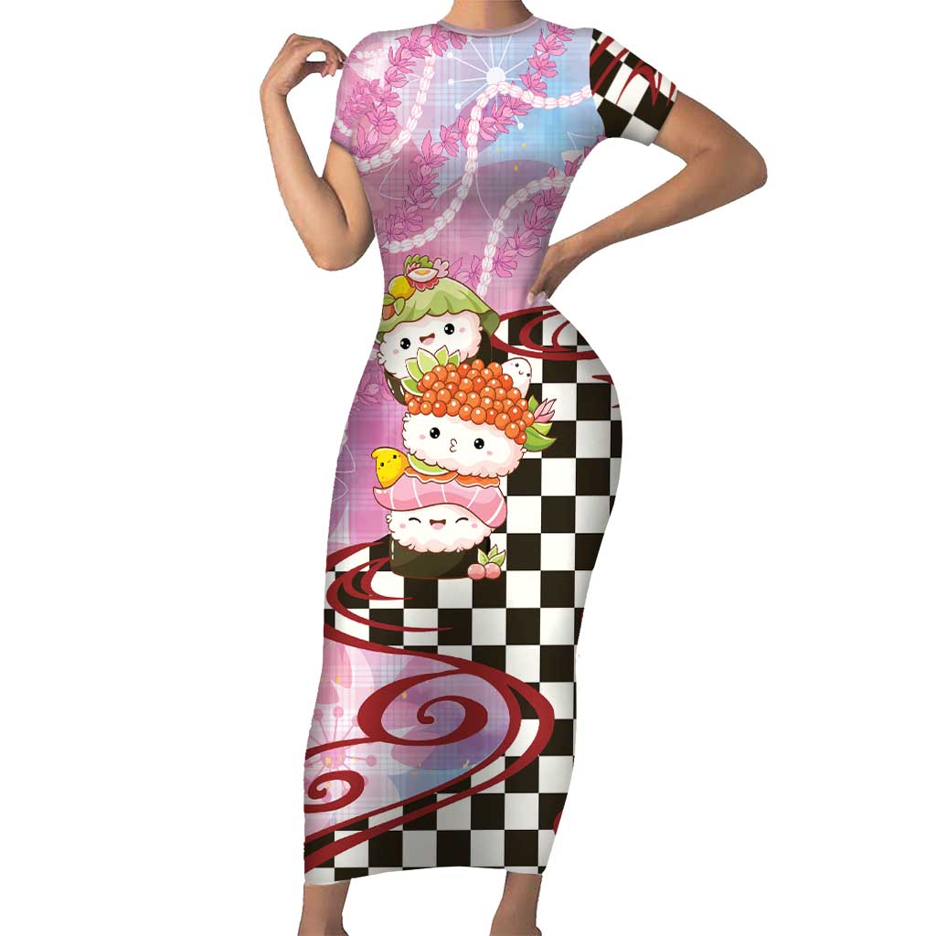 Personalized Japanese Kawaii Sushi Roll Short Sleeve Bodycon Dress Wagara Palaka Pattern