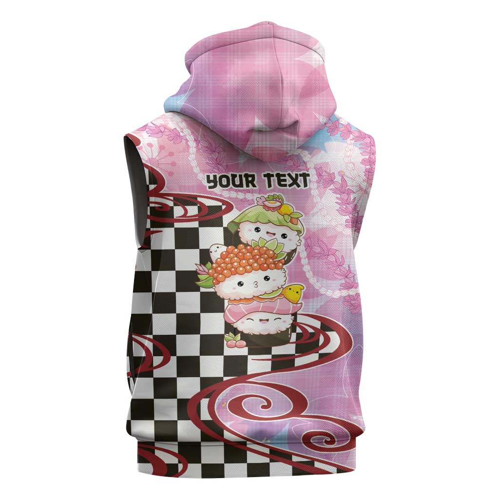 Personalized Japanese Kawaii Sushi Roll Sleeveless Hoodie Wagara Palaka Pattern
