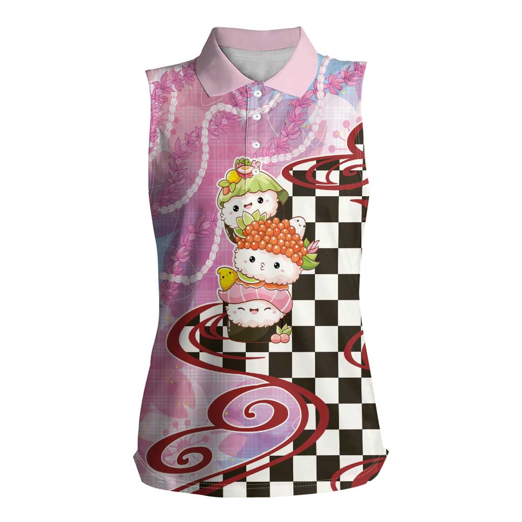 Personalized Japanese Kawaii Sushi Roll Women Sleeveless Polo Shirt Wagara Palaka Pattern