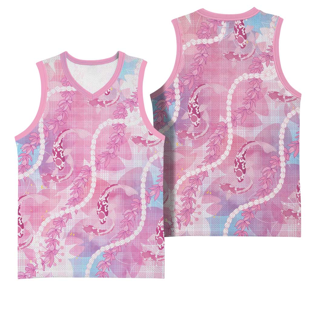 Japanese Koi Fish Basketball Jersey Pink Wagara Palaka Honohono Pikake Lei