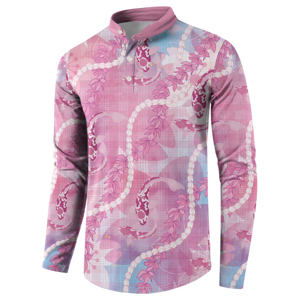 Japanese Koi Fish Button Sweatshirt Pink Wagara Palaka Honohono Pikake Lei