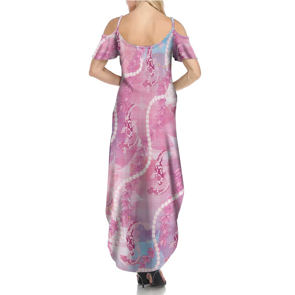 Japanese Koi Fish Family Matching Summer Maxi Dress and Hawaiian Shirt Pink Wagara Palaka Honohono Pikake Lei
