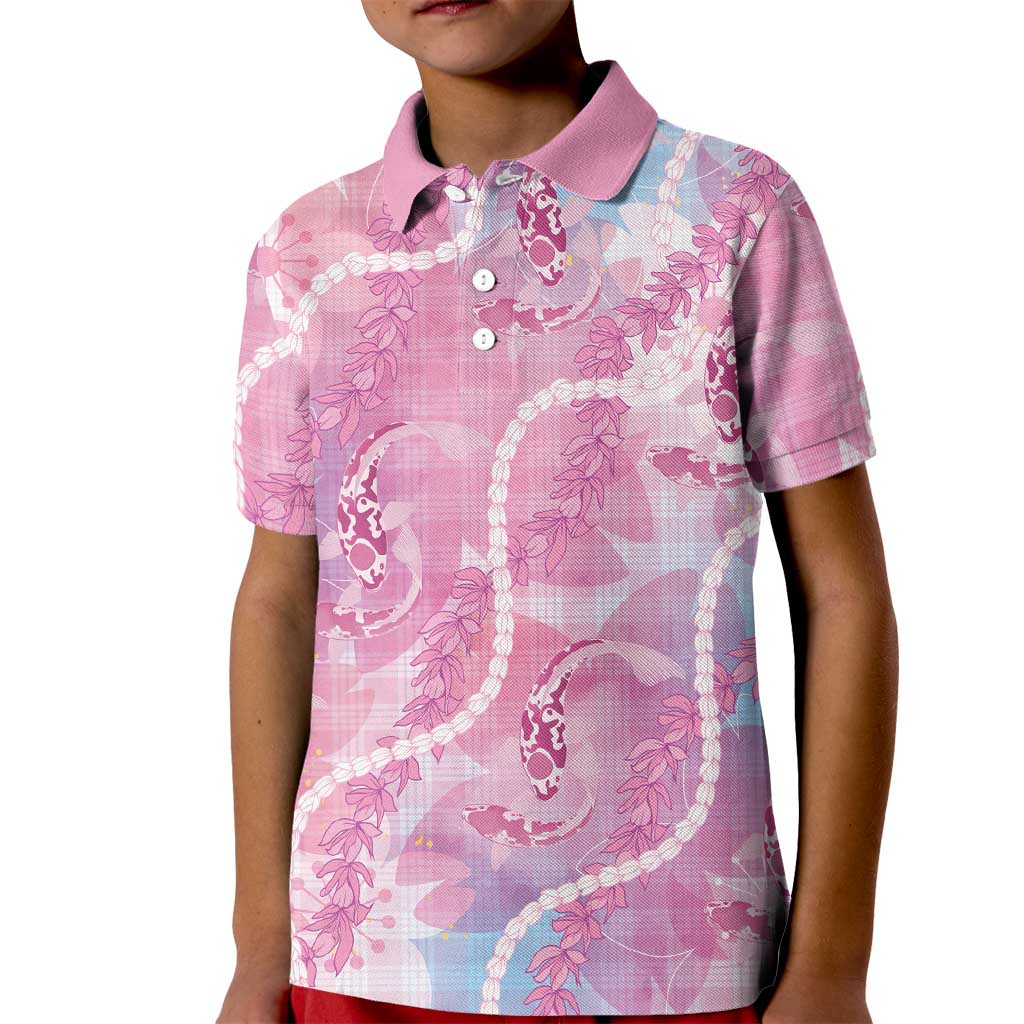 Japanese Koi Fish Kid Polo Shirt Pink Wagara Palaka Honohono Pikake Lei