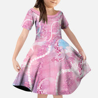 Japanese Koi Fish Kid Short Sleeve Dress Pink Wagara Palaka Honohono Pikake Lei