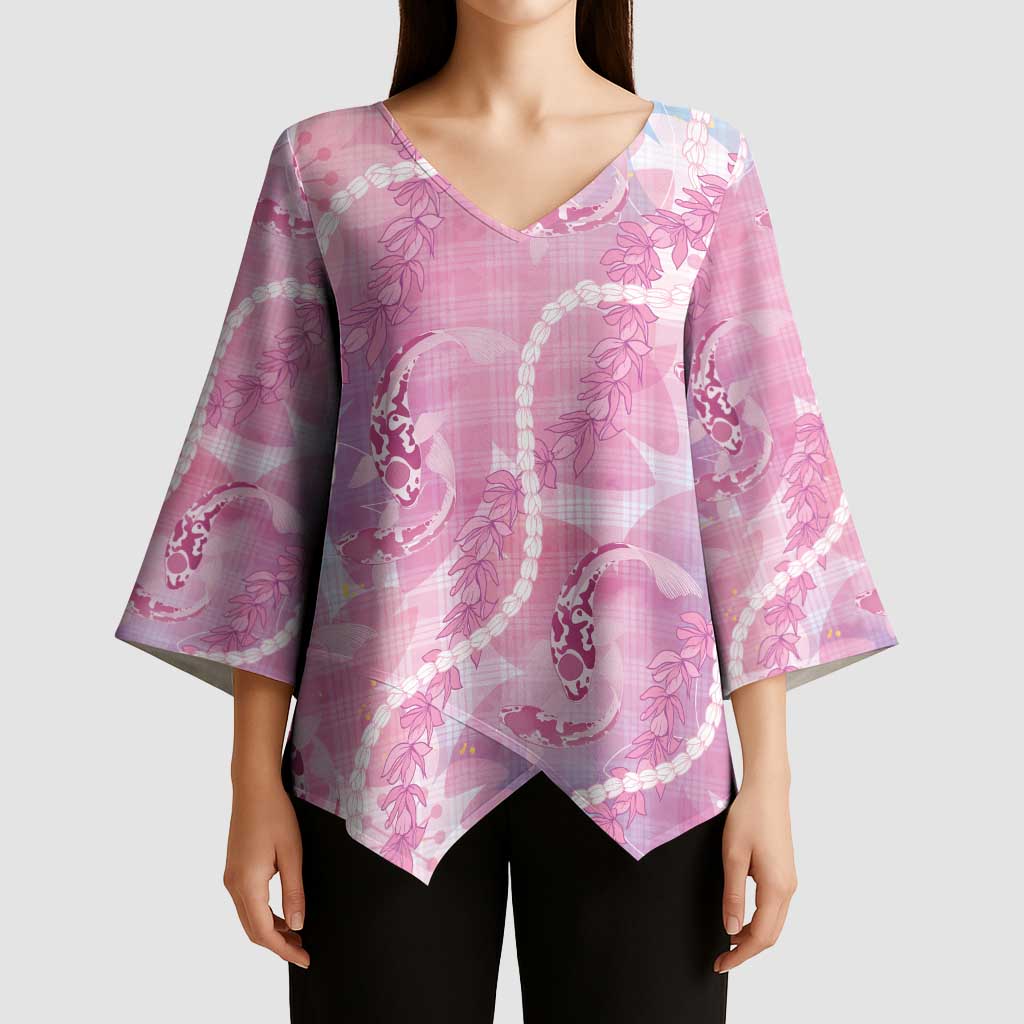 Japanese Koi Fish Kimono Sleeve Blouse Pink Wagara Palaka Honohono Pikake Lei