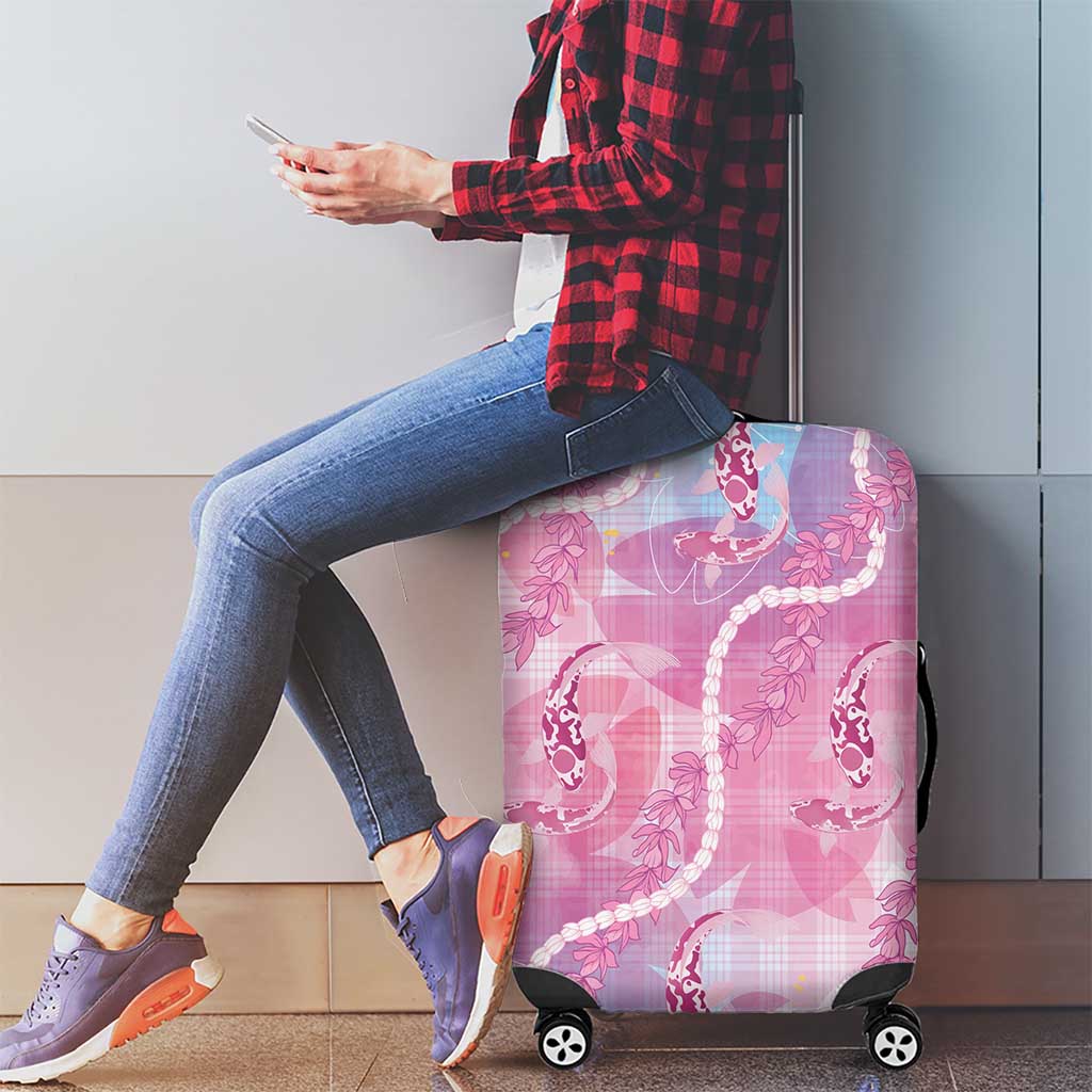 Japanese Koi Fish Luggage Cover Pink Wagara Palaka Honohono Pikake Lei