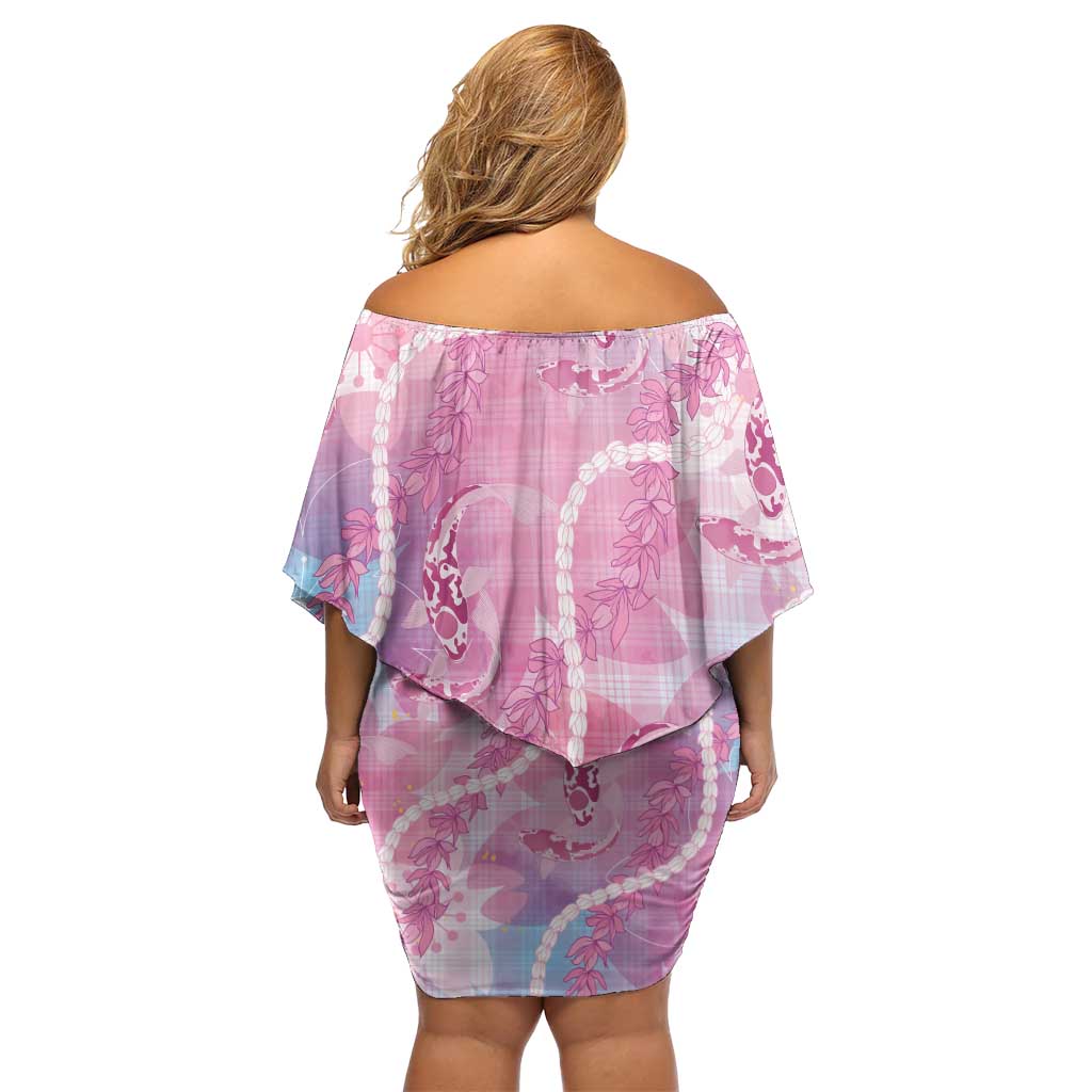 Japanese Koi Fish Off Shoulder Short Dress Pink Wagara Palaka Honohono Pikake Lei