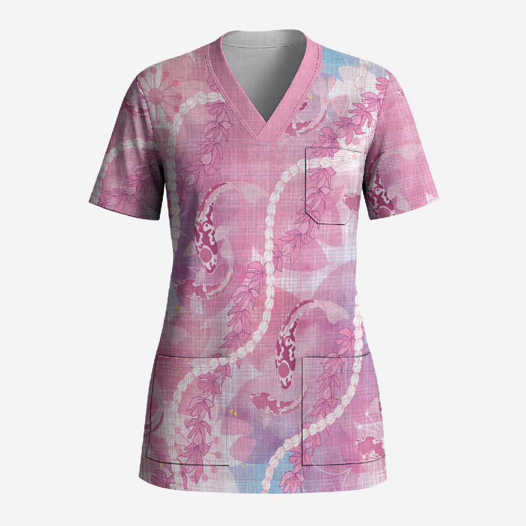 Japanese Koi Fish Scrub Top Pink Wagara Palaka Honohono Pikake Lei