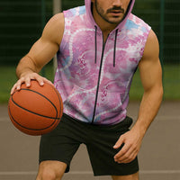 Japanese Koi Fish Sleeveless Zip Hoodie Pink Wagara Palaka Honohono Pikake Lei