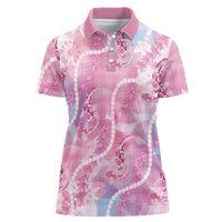 Japanese Koi Fish Women Polo Shirt Pink Wagara Palaka Honohono Pikake Lei