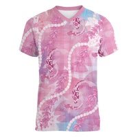 Japanese Koi Fish Women V-Neck T-Shirt Pink Wagara Palaka Honohono Pikake Lei