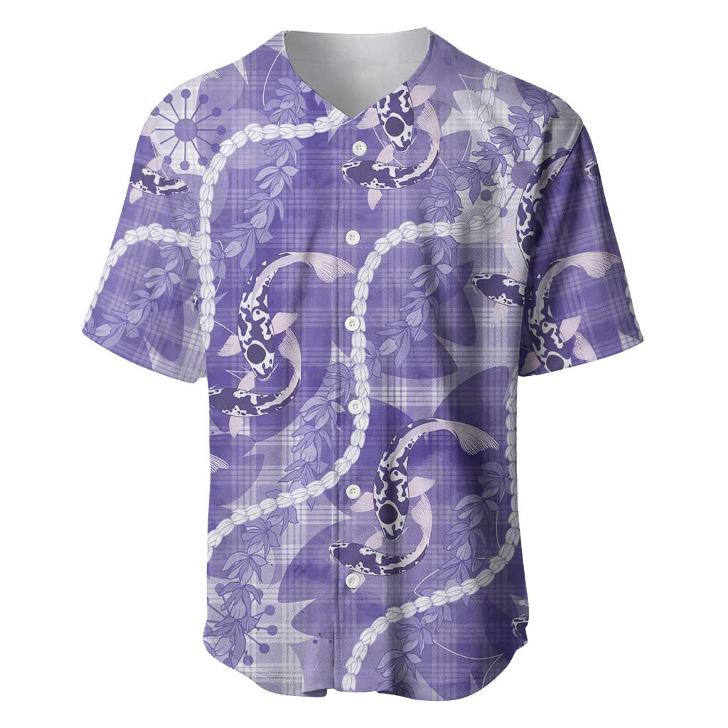 Japanese Koi Fish Baseball Jersey Purple Wagara Palaka Honohono Pikake Lei