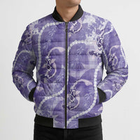 Japanese Koi Fish Bomber Puffer Jacket Purple Wagara Palaka Honohono Pikake Lei