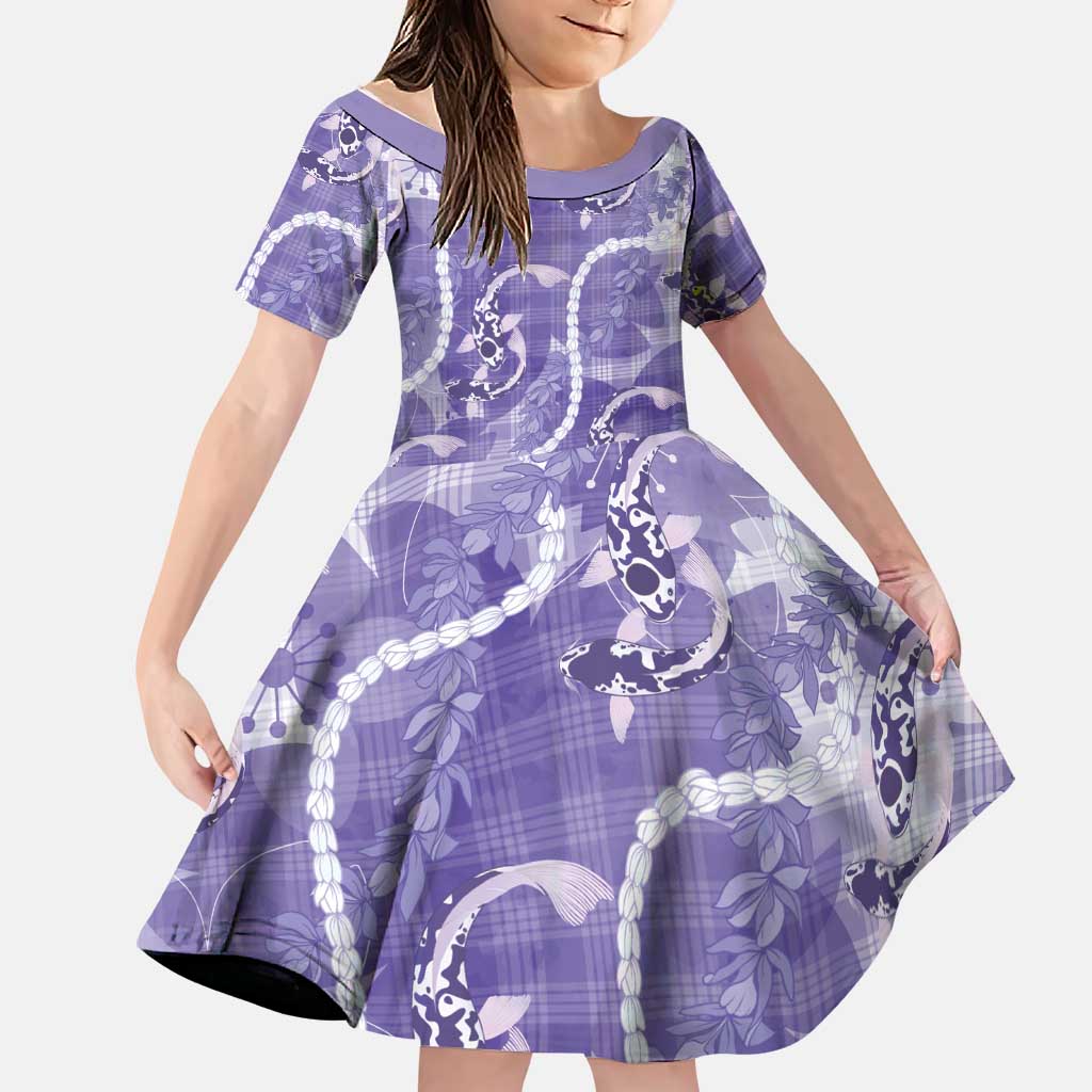 Japanese Koi Fish Family Matching Off Shoulder Maxi Dress and Hawaiian Shirt Purple Wagara Palaka Honohono Pikake Lei