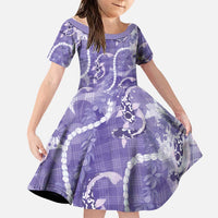 Japanese Koi Fish Family Matching Off Shoulder Maxi Dress and Hawaiian Shirt Purple Wagara Palaka Honohono Pikake Lei