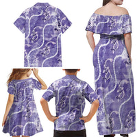 Japanese Koi Fish Family Matching Off Shoulder Maxi Dress and Hawaiian Shirt Purple Wagara Palaka Honohono Pikake Lei