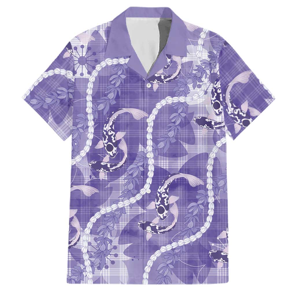 Japanese Koi Fish Family Matching Off Shoulder Maxi Dress and Hawaiian Shirt Purple Wagara Palaka Honohono Pikake Lei