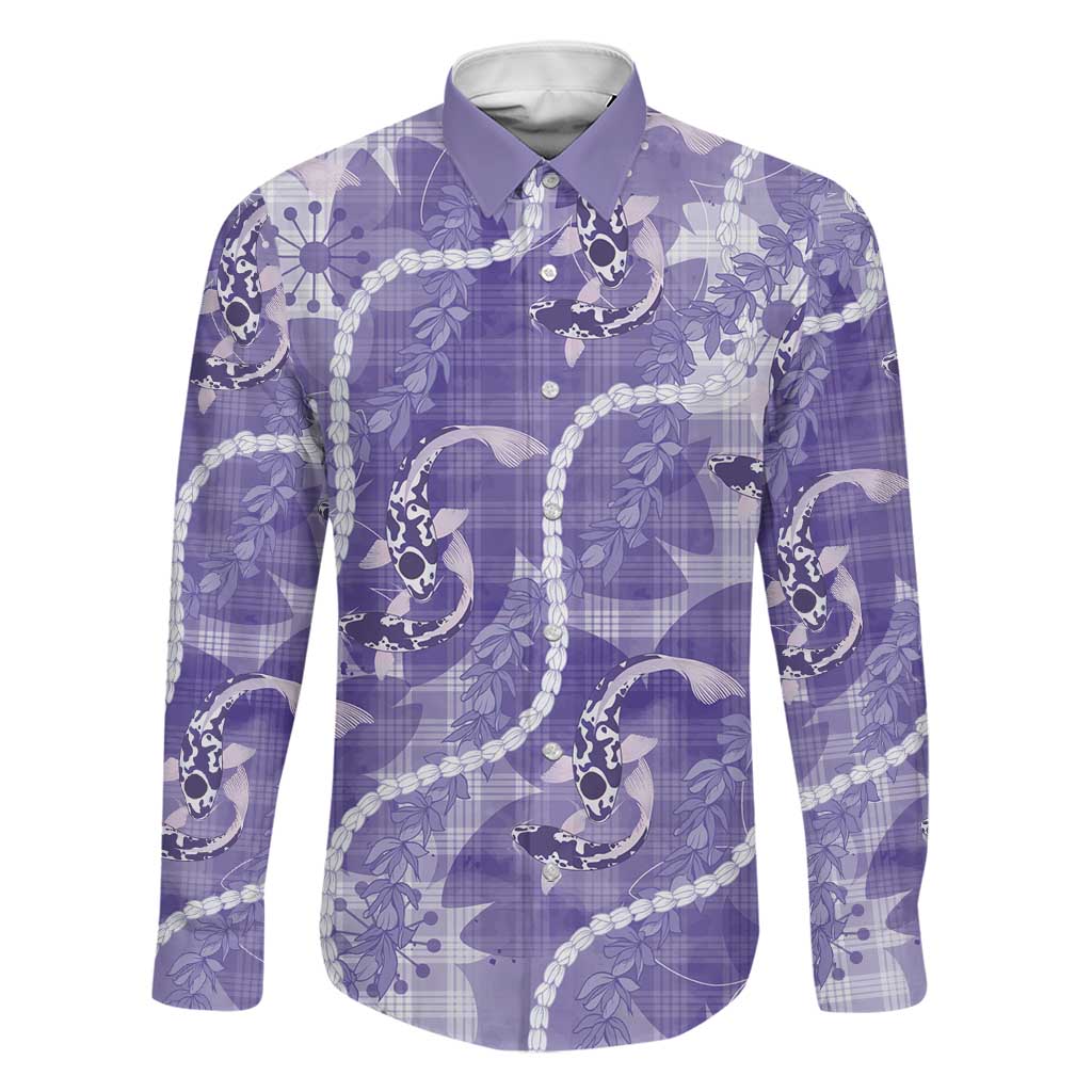Japanese Koi Fish Family Matching Off Shoulder Maxi Dress and Hawaiian Shirt Purple Wagara Palaka Honohono Pikake Lei