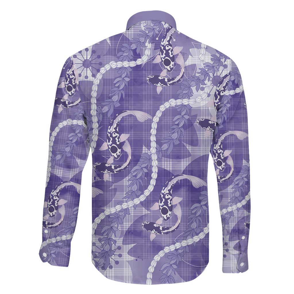 Japanese Koi Fish Family Matching Off Shoulder Maxi Dress and Hawaiian Shirt Purple Wagara Palaka Honohono Pikake Lei