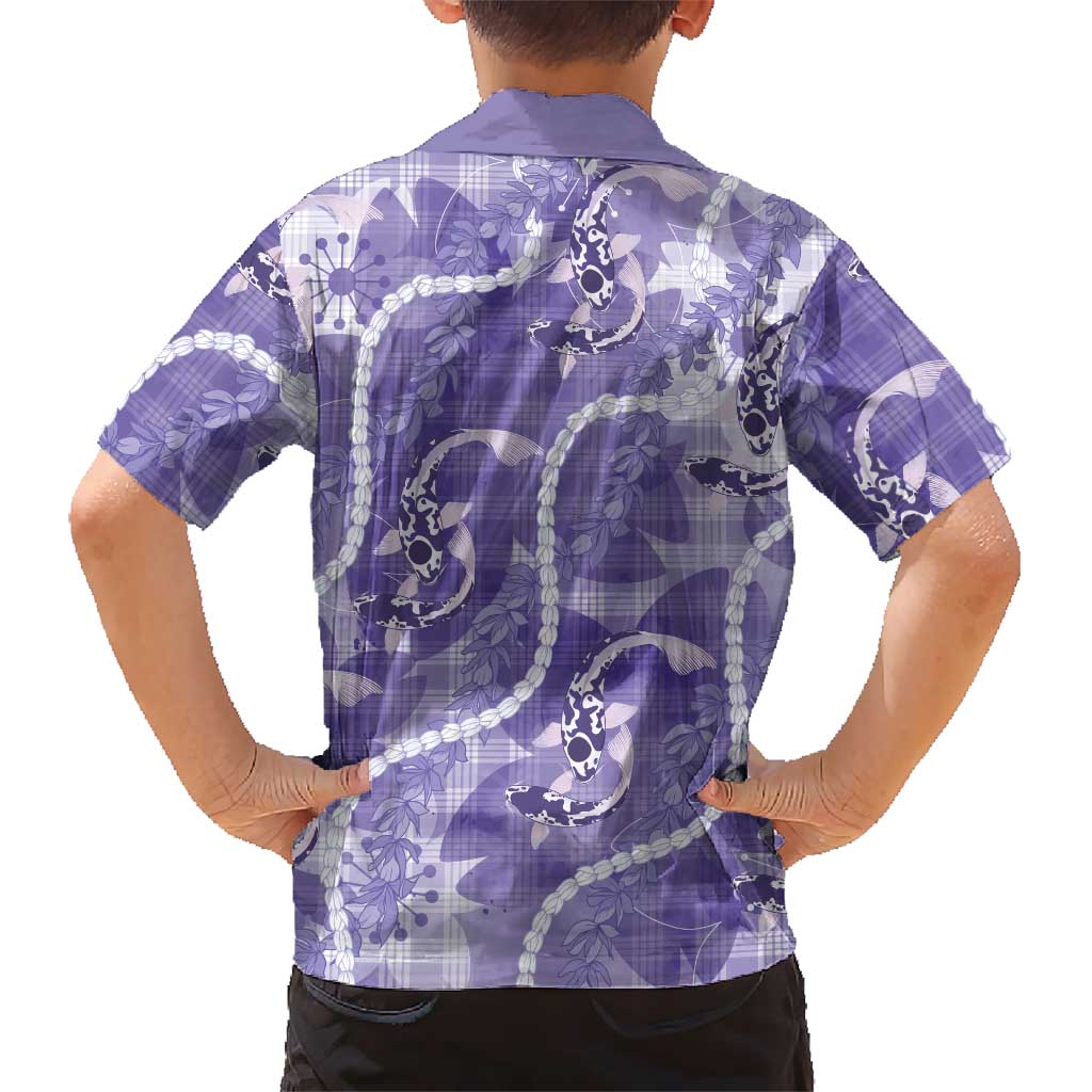 Japanese Koi Fish Family Matching Summer Maxi Dress and Hawaiian Shirt Purple Wagara Palaka Honohono Pikake Lei