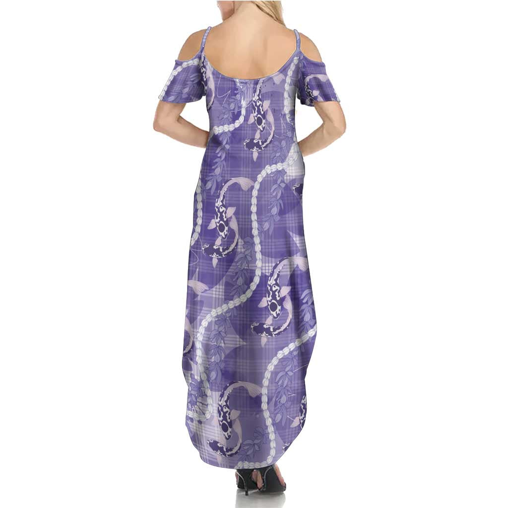 Japanese Koi Fish Family Matching Summer Maxi Dress and Hawaiian Shirt Purple Wagara Palaka Honohono Pikake Lei