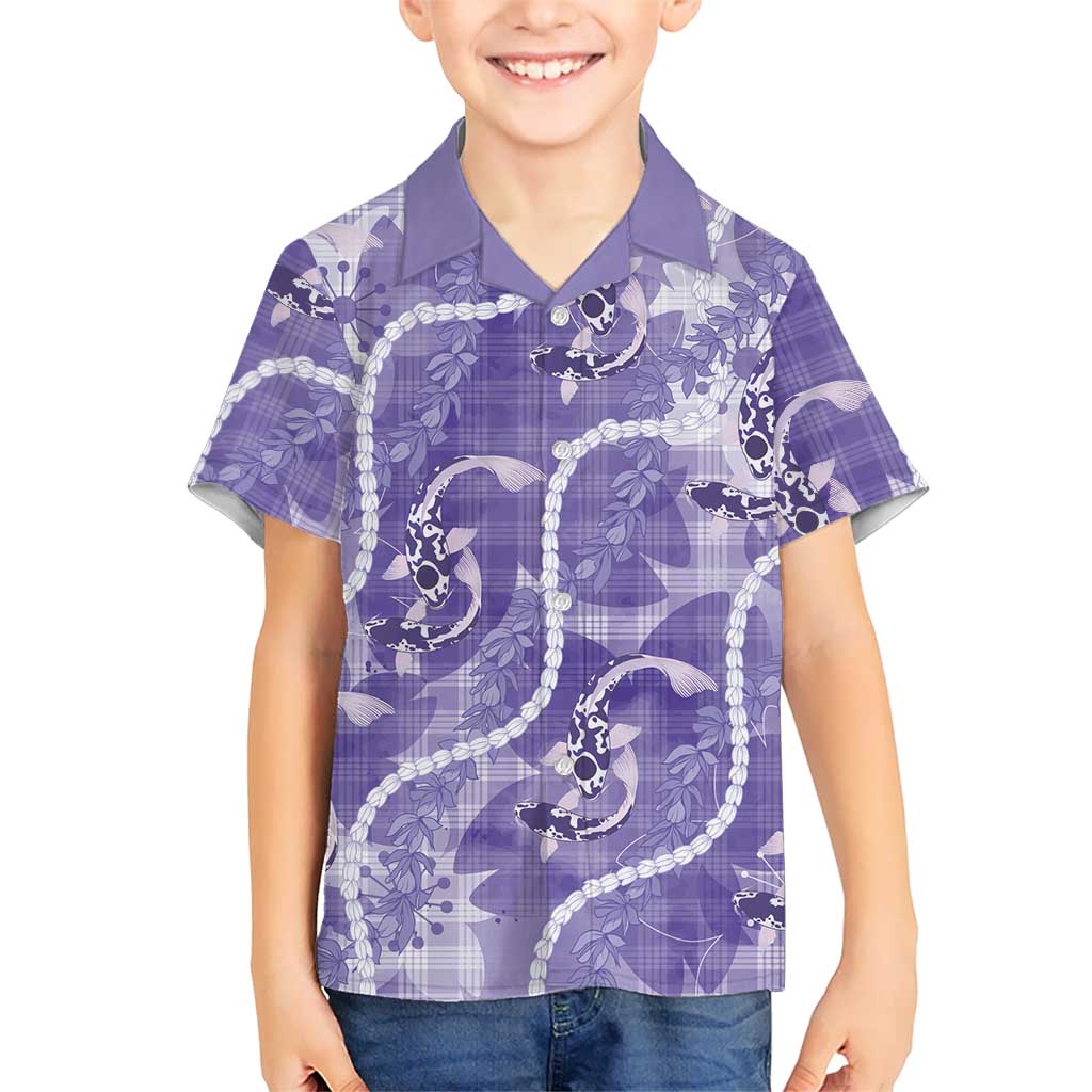 Japanese Koi Fish Family Matching Summer Maxi Dress and Hawaiian Shirt Purple Wagara Palaka Honohono Pikake Lei