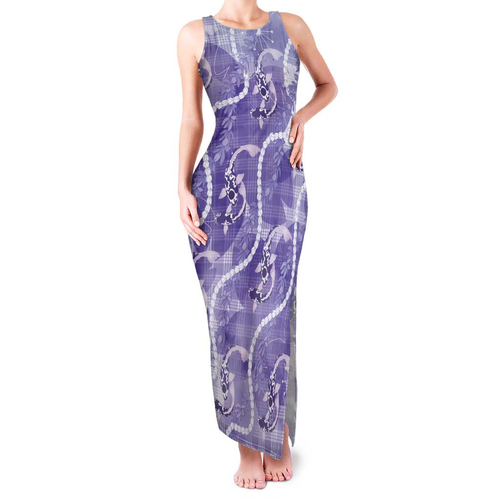 Japanese Koi Fish Family Matching Tank Maxi Dress and Hawaiian Shirt Purple Wagara Palaka Honohono Pikake Lei