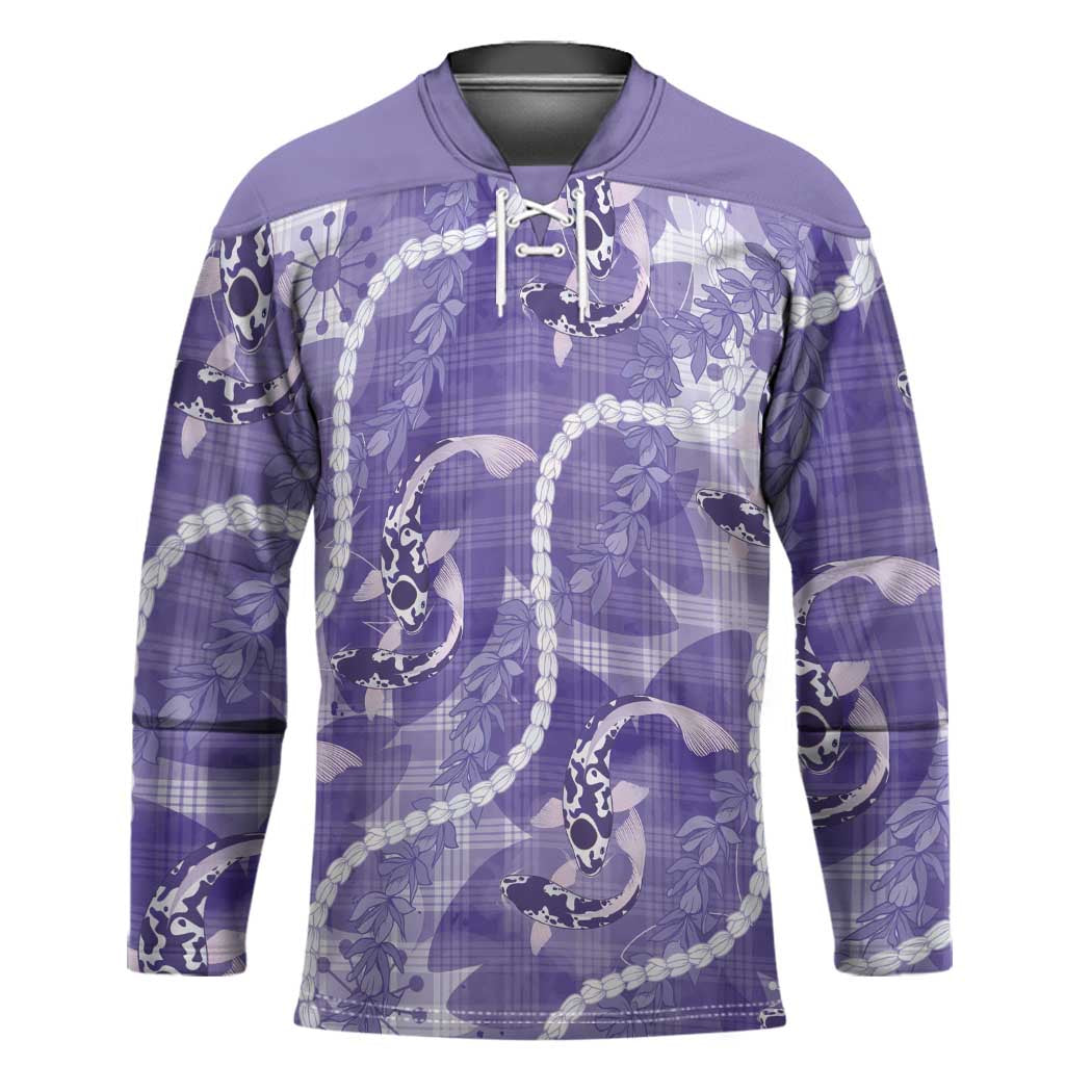Japanese Koi Fish Hockey Jersey Purple Wagara Palaka Honohono Pikake Lei