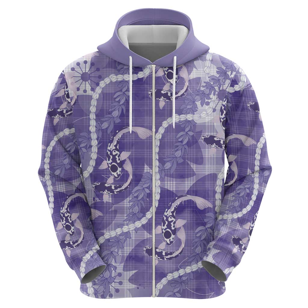 Japanese Koi Fish Hoodie Purple Wagara Palaka Honohono Pikake Lei