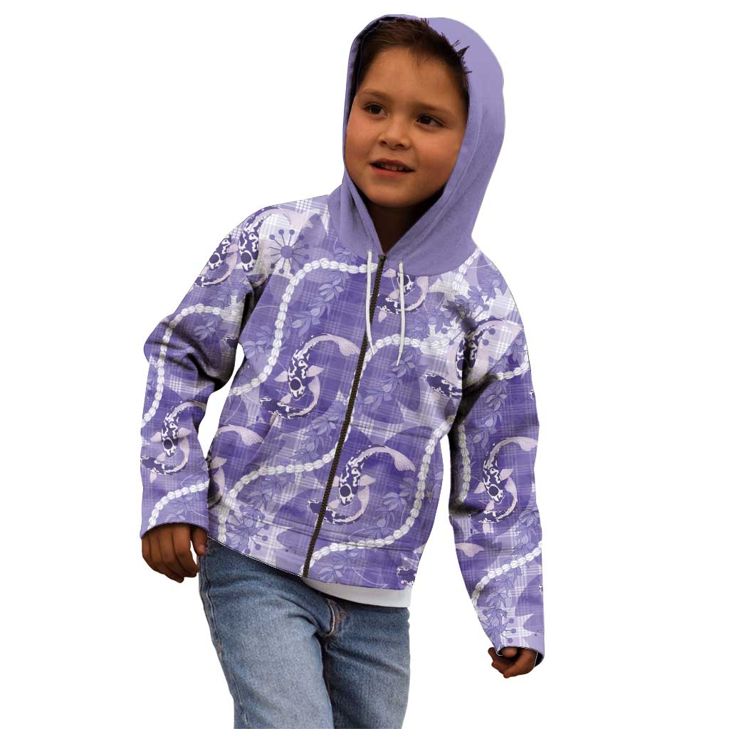 Japanese Koi Fish Kid Hoodie Purple Wagara Palaka Honohono Pikake Lei