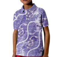 Japanese Koi Fish Kid Polo Shirt Purple Wagara Palaka Honohono Pikake Lei