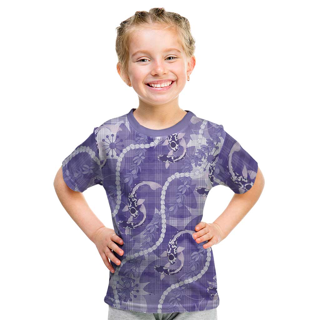 Japanese Koi Fish Kid T Shirt Purple Wagara Palaka Honohono Pikake Lei