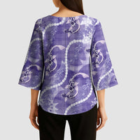 Japanese Koi Fish Kimono Sleeve Blouse Purple Wagara Palaka Honohono Pikake Lei