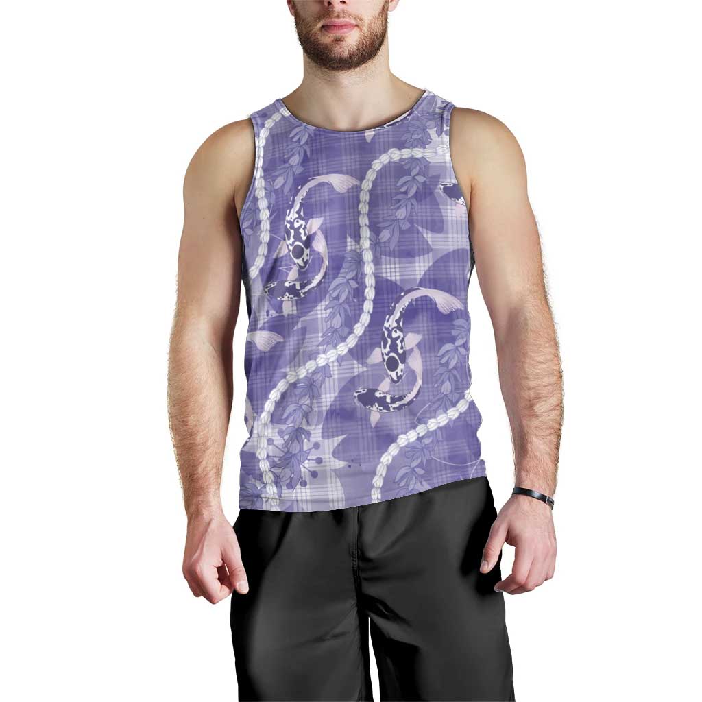 Japanese Koi Fish Men Tank Top Purple Wagara Palaka Honohono Pikake Lei