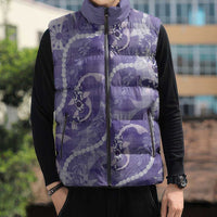 Japanese Koi Fish Sleeveless Puffer Jacket Purple Wagara Palaka Honohono Pikake Lei