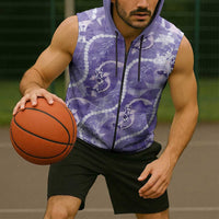 Japanese Koi Fish Sleeveless Zip Hoodie Purple Wagara Palaka Honohono Pikake Lei