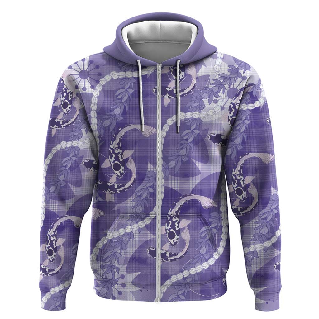 Japanese Koi Fish Zip Hoodie Purple Wagara Palaka Honohono Pikake Lei