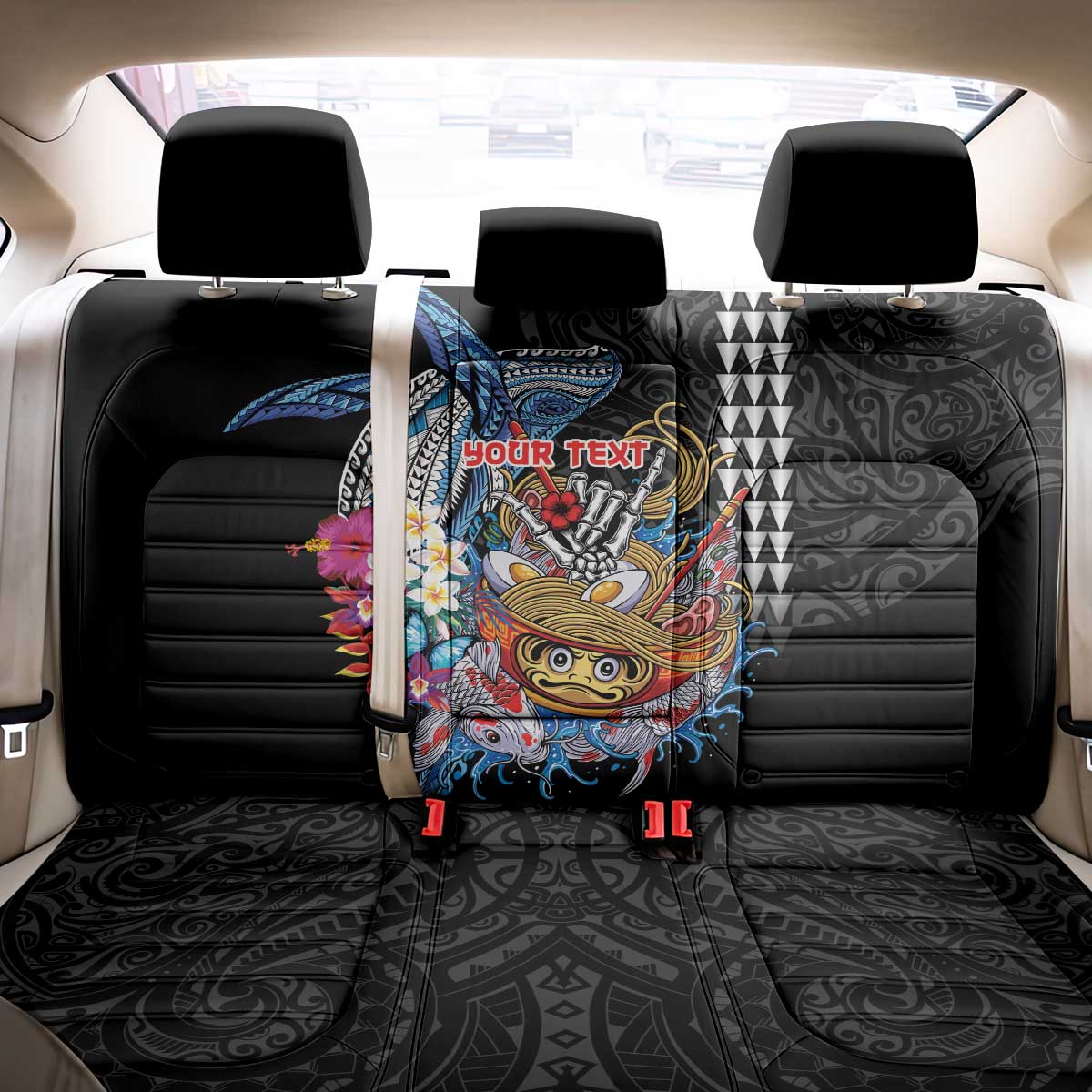Personalized Japanese Koi Fish Ramen Back Car Seat Cover Aloha Shark Kakau Pattern