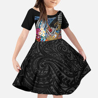 Personalized Japanese Koi Fish Ramen Family Matching Off Shoulder Short Dress and Hawaiian Shirt Aloha Shark Kakau Pattern