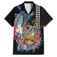 Personalized Japanese Koi Fish Ramen Family Matching Off Shoulder Short Dress and Hawaiian Shirt Aloha Shark Kakau Pattern